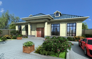 新中式一層自建房屋設計圖，帶有庭院規劃